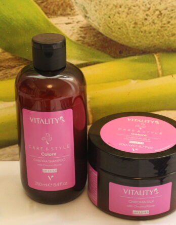 Le Duo Chroma Power de Vitality's : Shampoing, Gel, et Masque Care & Style Coloré. Une synergie parfaite pour sublimer vos cheveux colorés. Nettoie, hydrate, revitalise. L'excellence du soin professionnel.