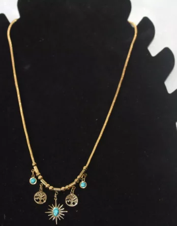 Collier en acier inoxydable personnalisé asymétrique avec pendentif soleil et étoile en turquoise, cadeau de bijoux pour femm