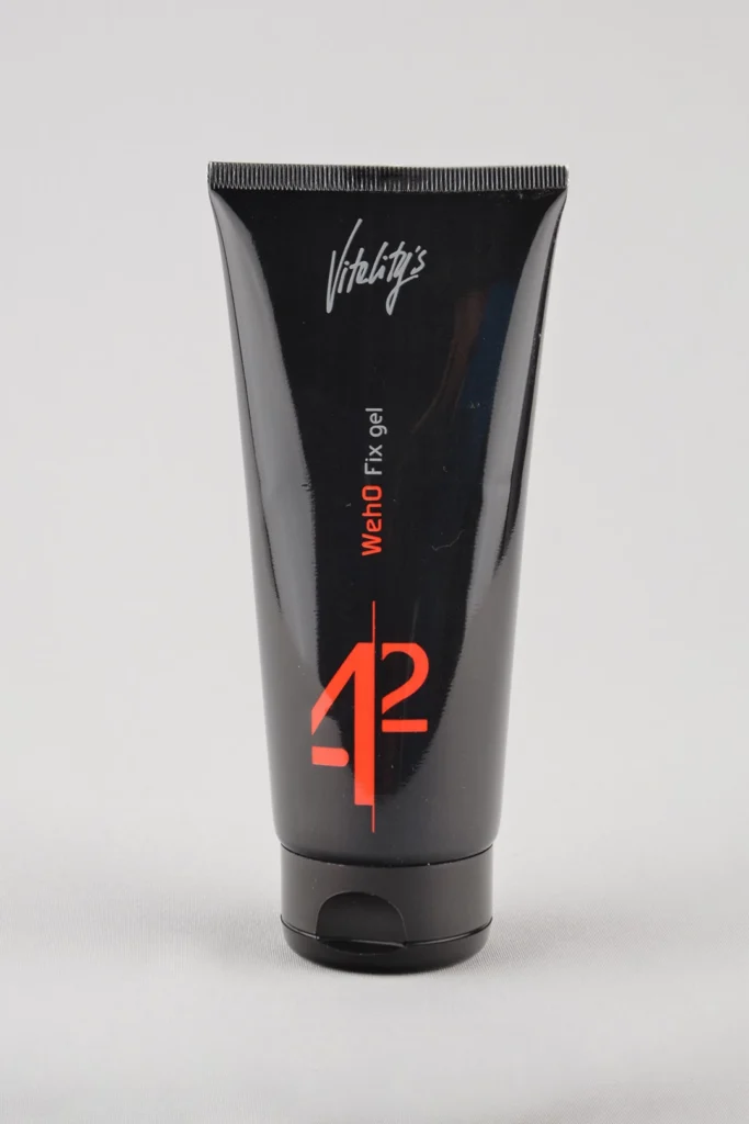 Flacon de gel de coiffage Weho Fix Vitality's de 200ml, gel professionnel fixation intense niveau 4 et effet mouillé ultra brillant.